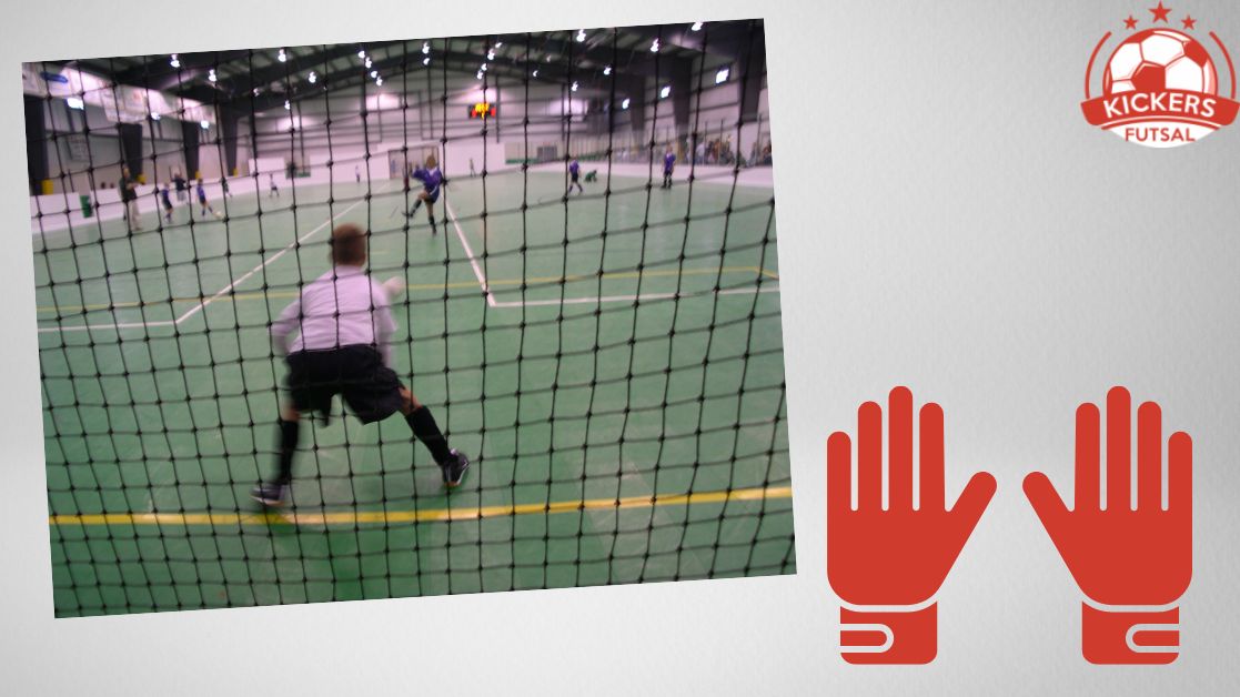 Futsal goalie saves the net